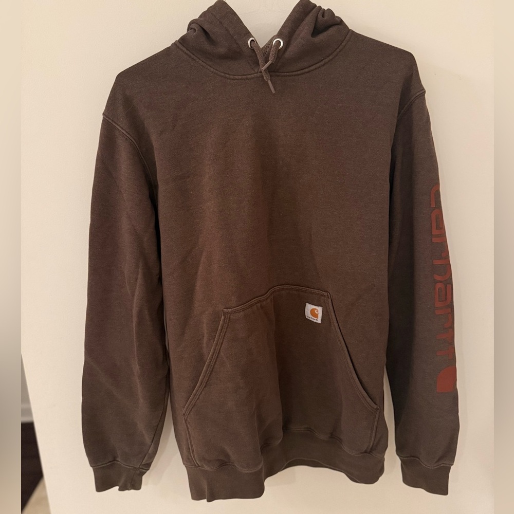 Carhartt Brown Pullover Hooded Sweatshirt with Sleeve Logo